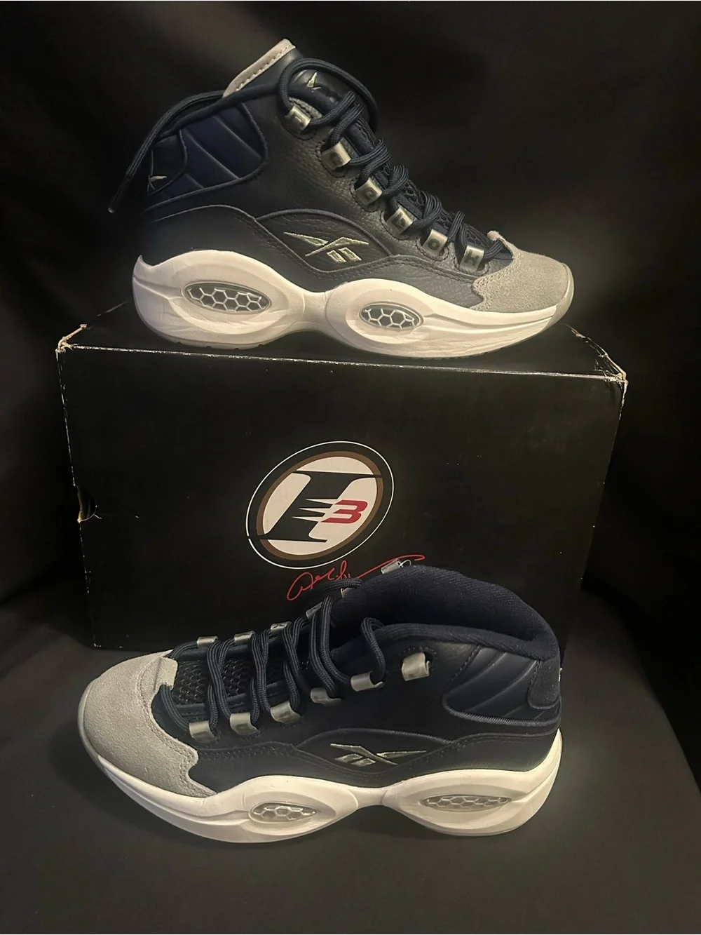 Reebok Navy and Gray High-Top Basketball Sneakers